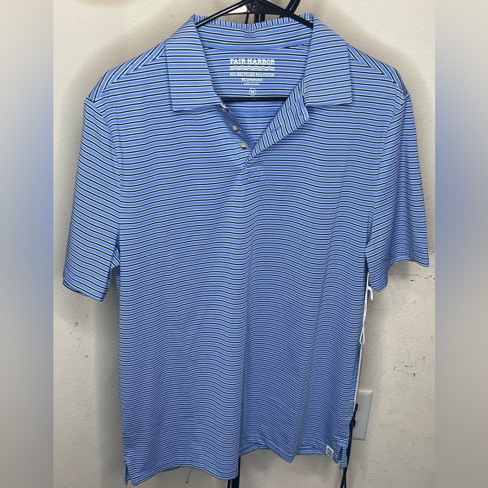 FAIR HARBOR - THE OZONE PERFORMANCE POLO - BLUE GOLF STRIPE